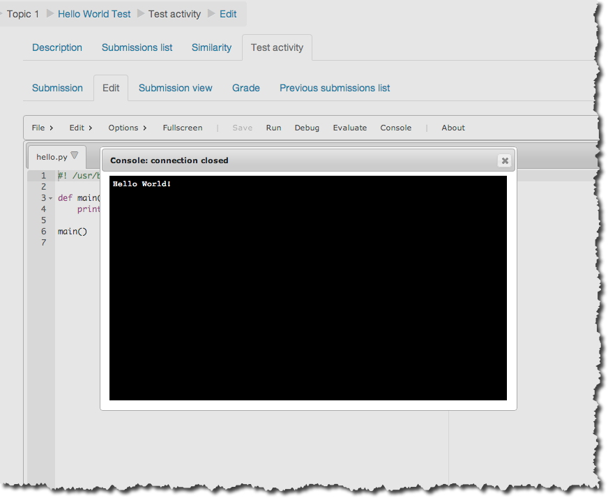 8: VPL editor with Hello World! program.